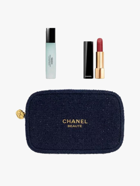 Chanel The Lip Routine Beauty Set in multiple branded components on a light gray background