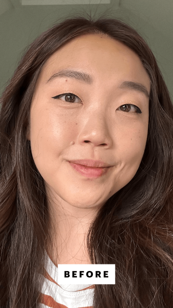 Lee before applying the Glossier Balm Dotcom