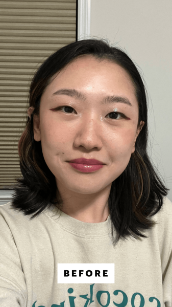 Han before applying the Tarte Go With The Faux Freckle Stamp