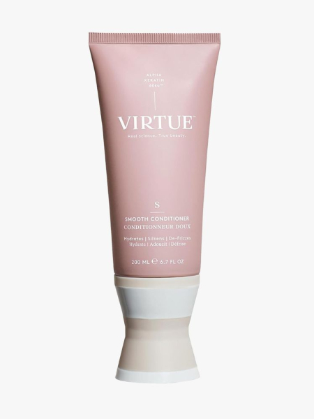 Virtue Smooth Conditioner for Frizz Control in branded tube component on a light gray background